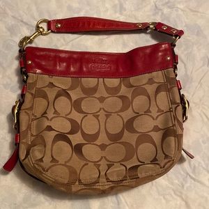 COACH ZOE HOBO RED/TAN 14.5x12x4.5